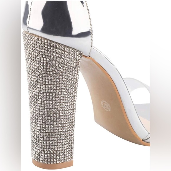 LALA IKAI Women’s Rhinestone High Heels Sandals Ankle Strappy Clear - Picture 8 of 13